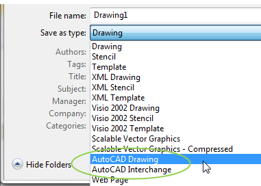 Spara som AutoCAD Drawing eller AutoCAD Interchange