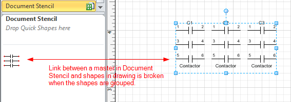 Länken bruten vid gruppering av former